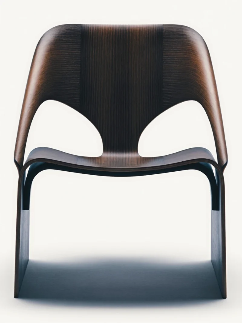 Studio illustrato di poltrona lounge in legno curvato